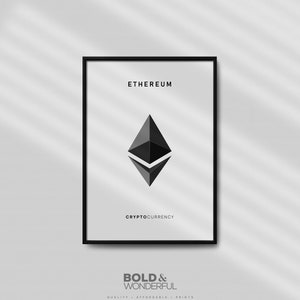 Impresión artística de Ethereum Crypto: Tipografía en modo oscuro (Descarga digital)