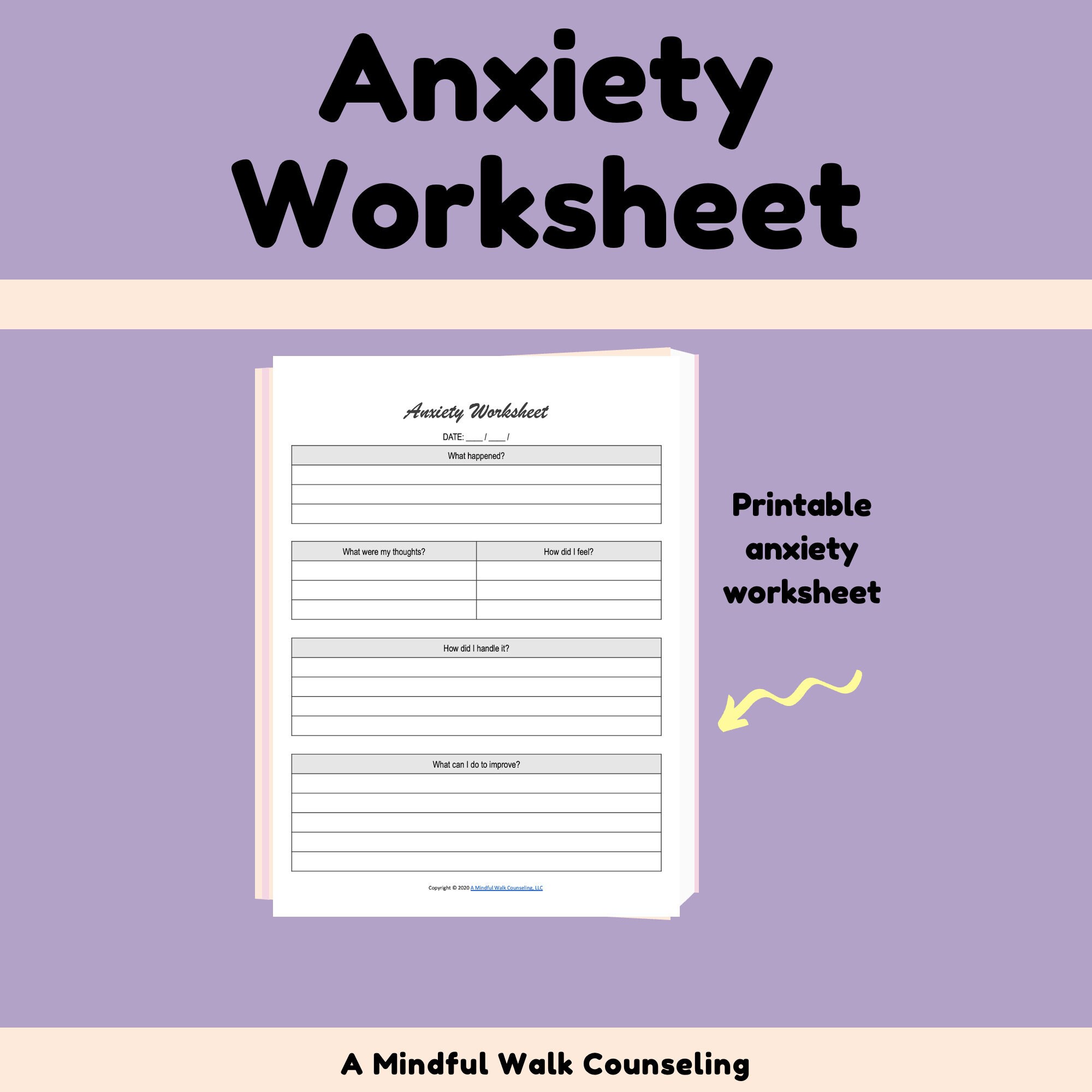 anxiety worksheet etsy