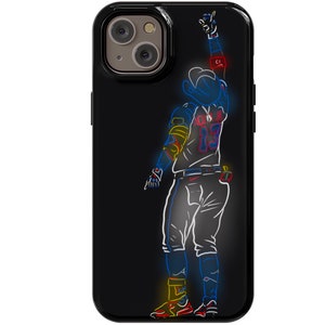 May include: Black phone case with a neon outline of a baseball player in a cowboy hat, wearing a jersey with the number 13 and the text "ACU JR".