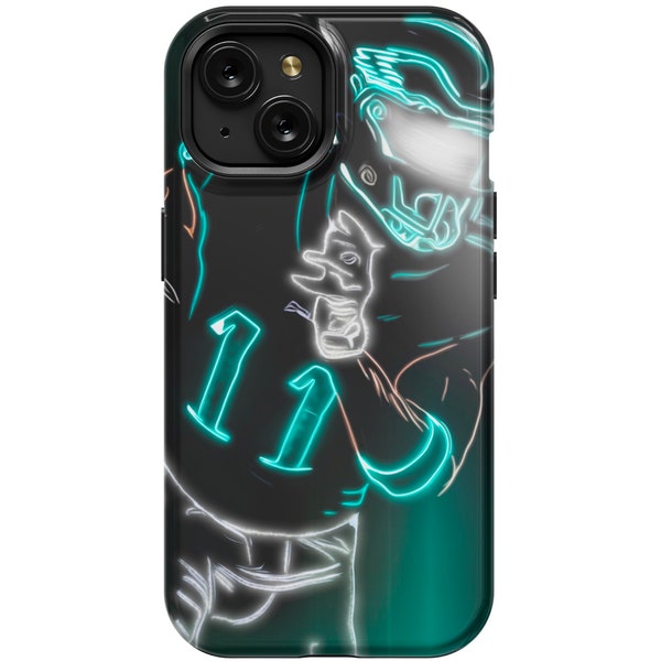 A.J. Brown Phone Case Philadelphia Neon Nights Impact-Resistant Tough Case Durable Dual-Layer TPU Protective Tough Sports Phone Cases