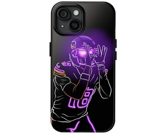 Justin Jefferson Neon Protective Tough Case Dual Layer Protection Phone Case for iPhone Galaxy. MagSafe Ready for iPhone Lifetime Warranty