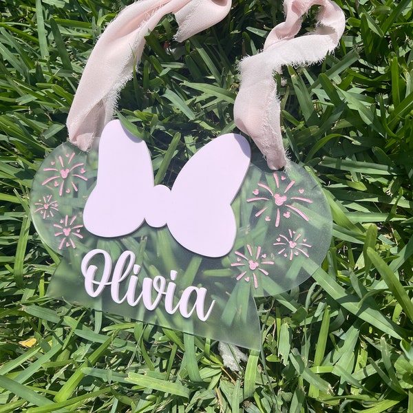 Disney Inspired Mouse Ears Stroller Tag, WDW Personalized Stroller Tag, Kids Stroller Sign, Stroller Minnie Hat,