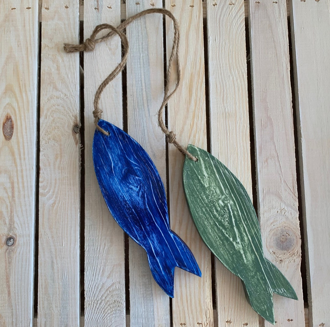 Set of 2 Wood Fish Wood Fish Wall Hanging Beach Decorrustic Etsy UK