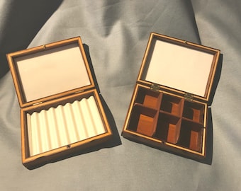 Caja de moscas de nogal hecha a mano, laminada en arce, caja de aparejos de reliquia