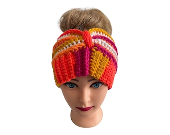 crocheted ear warmer messy bun headband