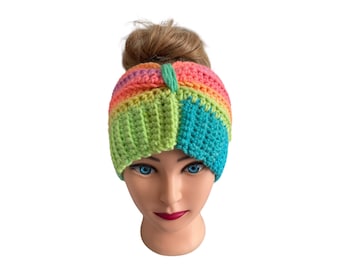 crocheted ear warmer messy bun headband