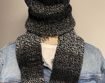 Hand knitted hat and infinity scarf set