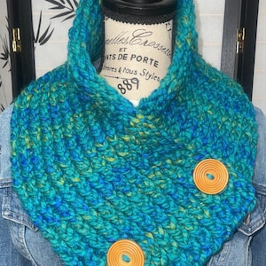 neck warmer ,cowl, snood hand knit with buttons, cozy and warm