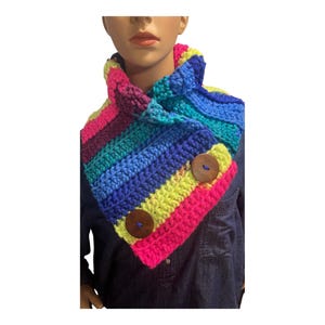 cozy neck warmer cowl with wood buttons