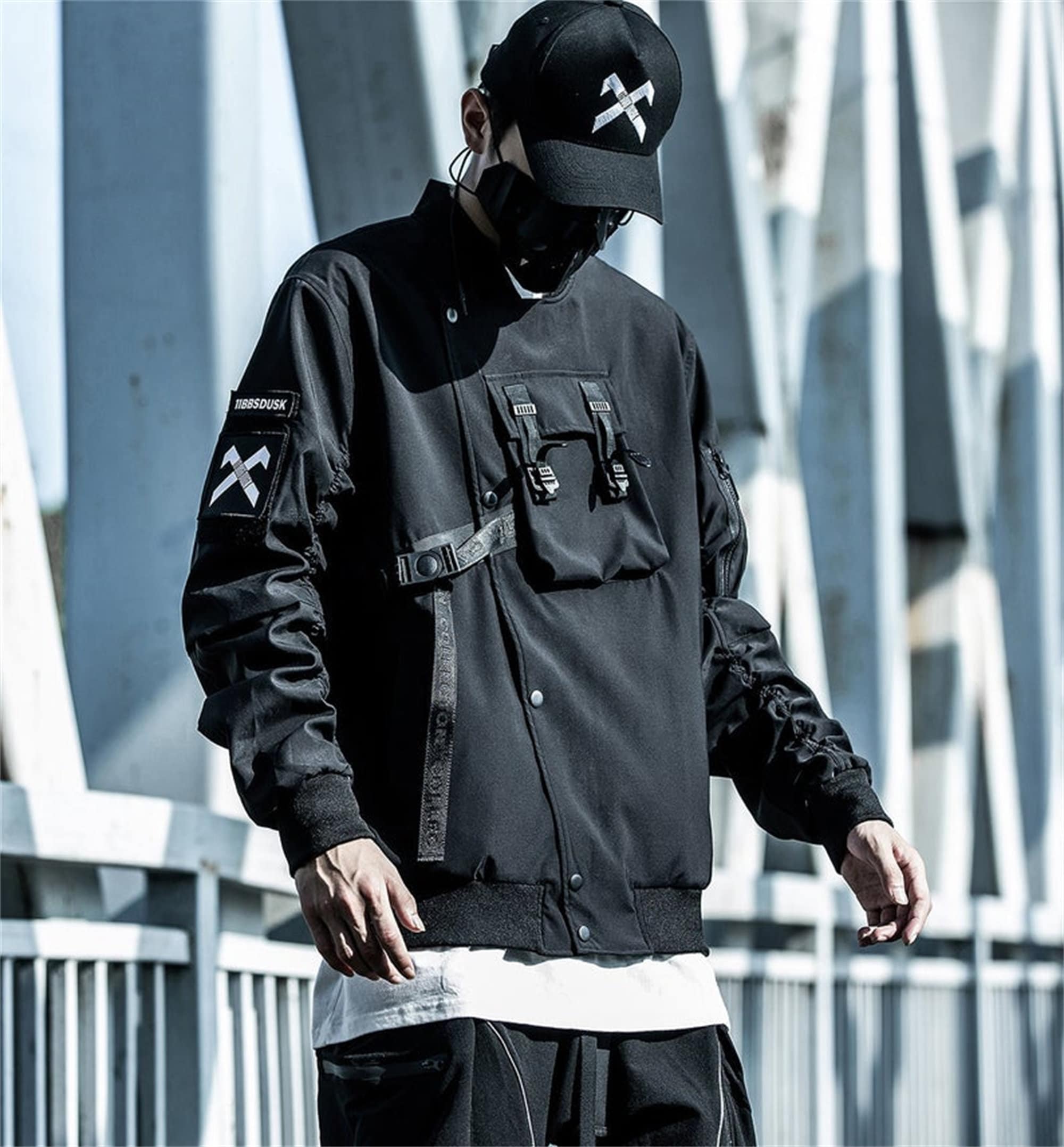 Men's Black Bomber Jacket Techwear Streetwear Etsy