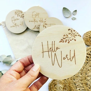 Boho Baby Milestone Cards, Neutre, gravé, Disque de bois, Accessoire de photographie de nouveau-né, Annonce de naissance, Cadeau de baby shower Boho
