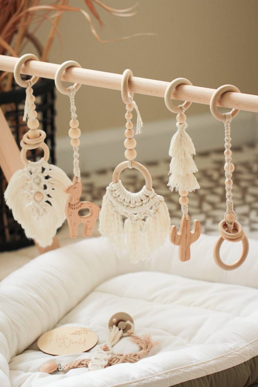 Wooden Baby Gym Toy Lama Cactus Set Macrame Boho Play Gym Gym