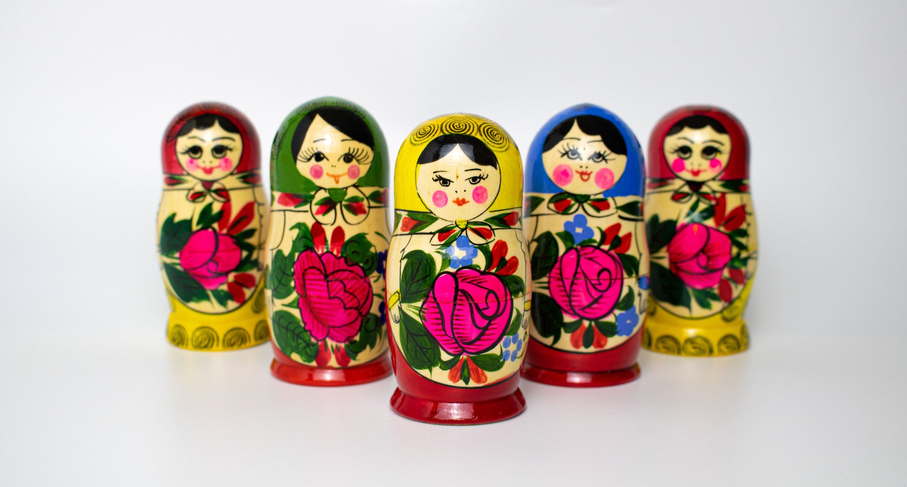 4" Burned Wood Russian Dolls 5pcs 10cm 