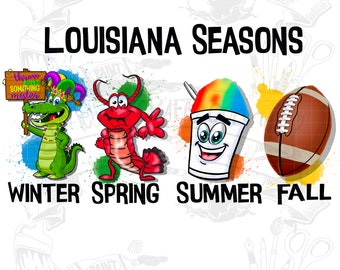 Louisiana Seasons, Louisiana, Louisiana Png, Cajun, Cajun Png, Mardi Gras, crawfish, snowballs, football, Png, Sublimation, Digital Download