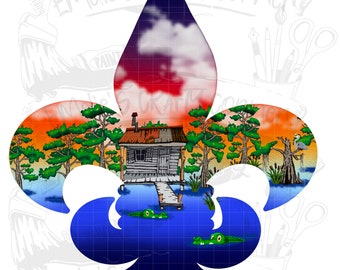 Fleur De Lis Sunset (ORIGINAL ARTWORK), Louisiana Swamp Png, Louisiana PNG, Cajun Png, sublimation, digital Download, Png