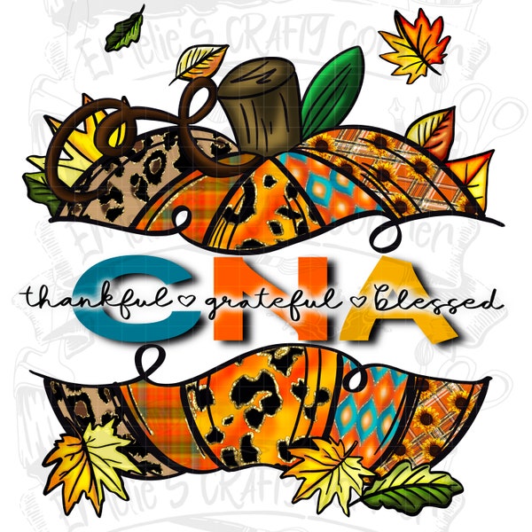 CNA Fall pumpkin Png (ORIGINAL ARTWORK), thankful grateful blessed png, Sublimation, Digital Download, Png