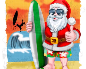 Navidad en julio, Navidad en julio Png, santa playa, santa surfista Png, santa verano Png, sublimación, descarga digital, png