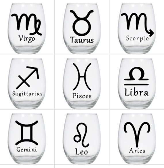 Zodiac Sign Wine Glasses Etsy