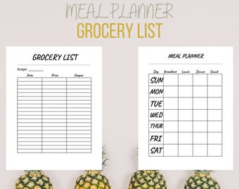 Meal Planner & Grocery List Printable Download, meal prep printable, pdf meal planner, weekly healthy meal planner, printable grocery list