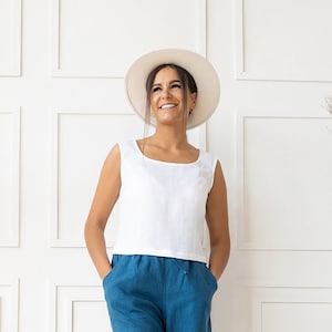 White linen tank top | Sleeveless summer blouse for women | Handmade minimalist linen clothing