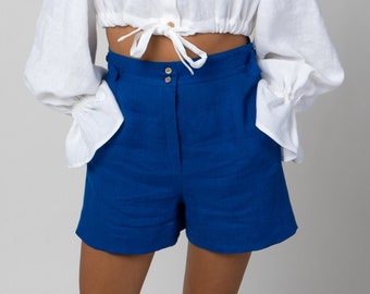High waisted linen shorts | Summer linen shorts | Handmade clothing for women