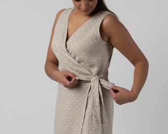 Linen wrap dress | Elegant sleeveless maxi dress | Plus size linen dress for women