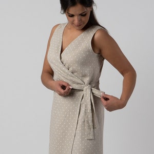 Linen wrap dress | Elegant sleeveless maxi dress | Plus size linen dress for women