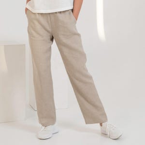 Pantalones de lino para mujer / Pantalones rectos con cintura elástica / Ropa de lino orgánico hecha a mano