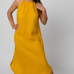 Mustard linen dress for women | Sleeveless summer dress | Handmade asymmetrical linen clothing
