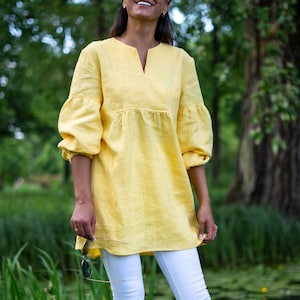 Linen tunic top for women Loose linen tunic Handmade clothing for women image 1