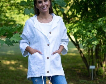 Linen hoodie jacket for women | Linen jacket with pockets