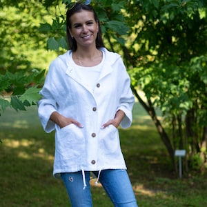 Linen hoodie jacket for women | Linen jacket with pockets