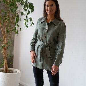 Linen safari jacket with belt | Linen womens jacket | Long sleeve safari jacket