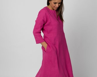 Pink linen dress | Linen maxi dress | Loose linen dress | Linen summer dress | Plus size linen dress