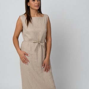 Beige linen maxi dress for women | Square neck summer dress | Handmade organic linen clothing