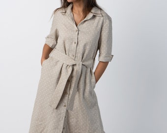 Linen shirt dress with belt | Midi dress | Handmade clothing for women