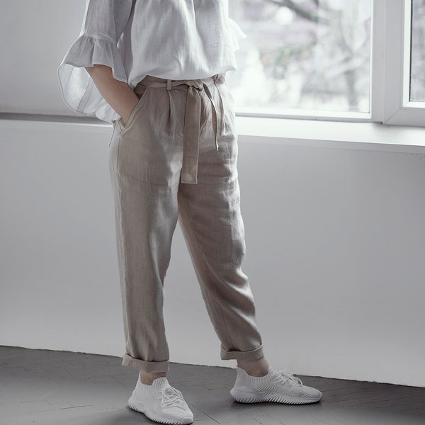 Linen pants for women | High waisted linen trousers | Handmade clothing