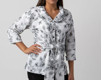 Linen collar shirt | Plus size linen shirt | Handmade clothing for women