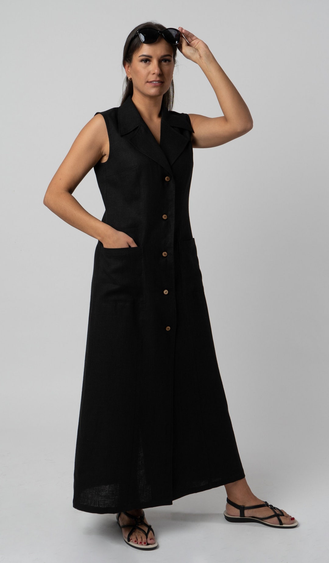 Maxi Linen Shirt Dress Loose Shirt Dress With Pockets Etsy