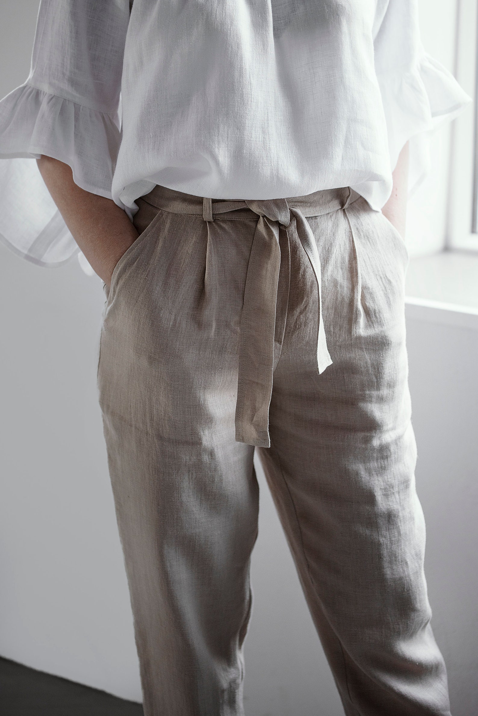 Beige Linen Pants Beige Linen Trousers Nude Linen Pants Etsy