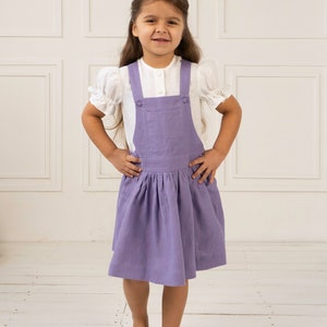 Lavender linen pinafore dress | Girls suspender toddler dress | Handmade organic kids outfit