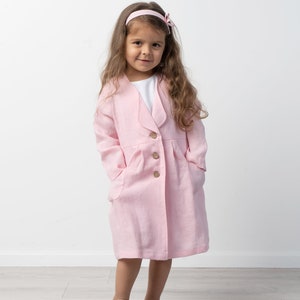 Pink linen coat for girls | Toddler spring jacket with buttons | Handmade organic baby blazer