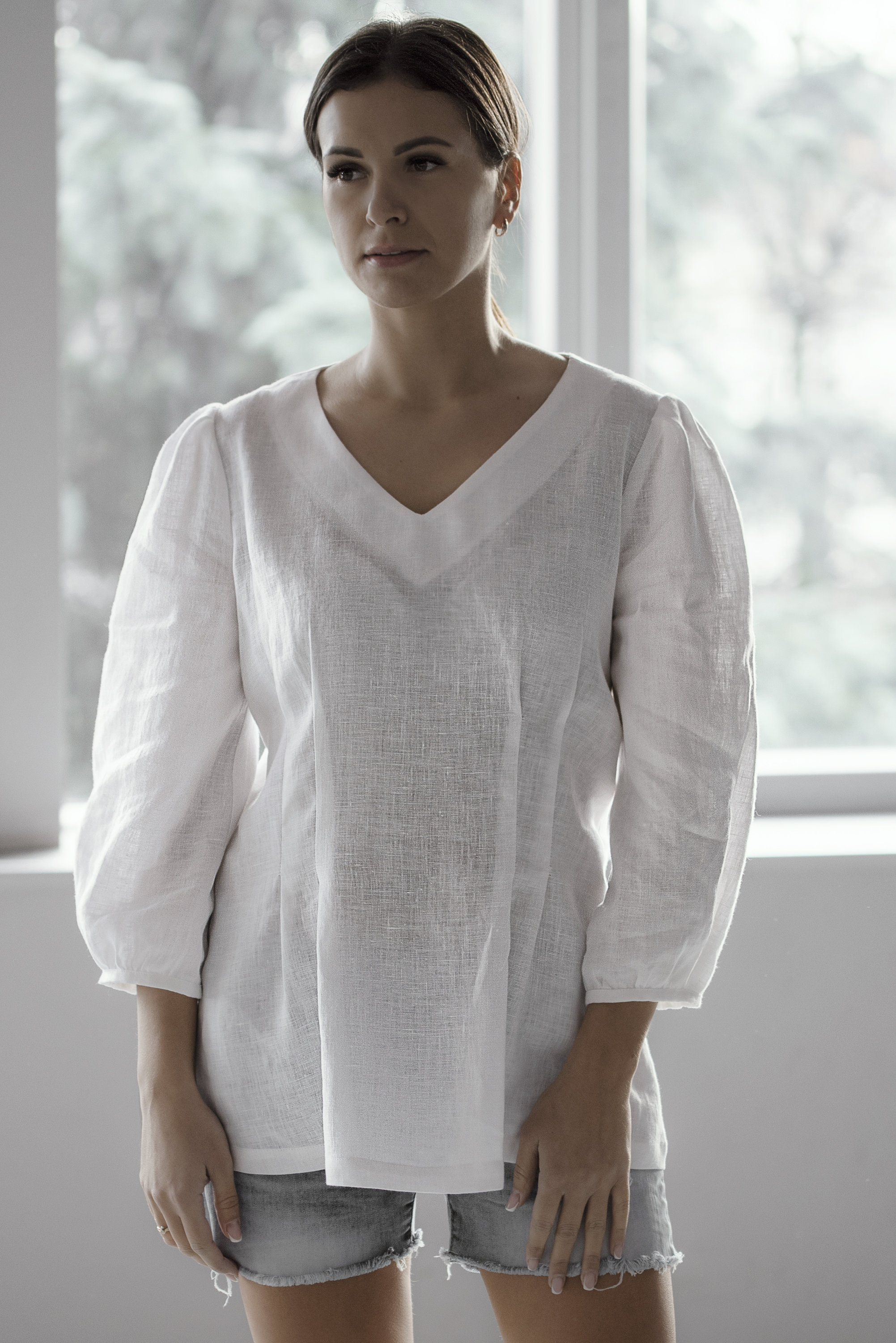 White linen blouse with zipper White linen shirt White Etsy