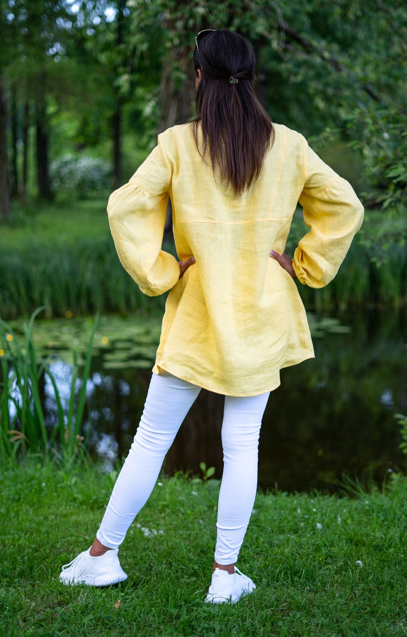 Haut tunique en lin pour femmes Tunique en lin ample Vêtements faits à la main pour femmes image 5