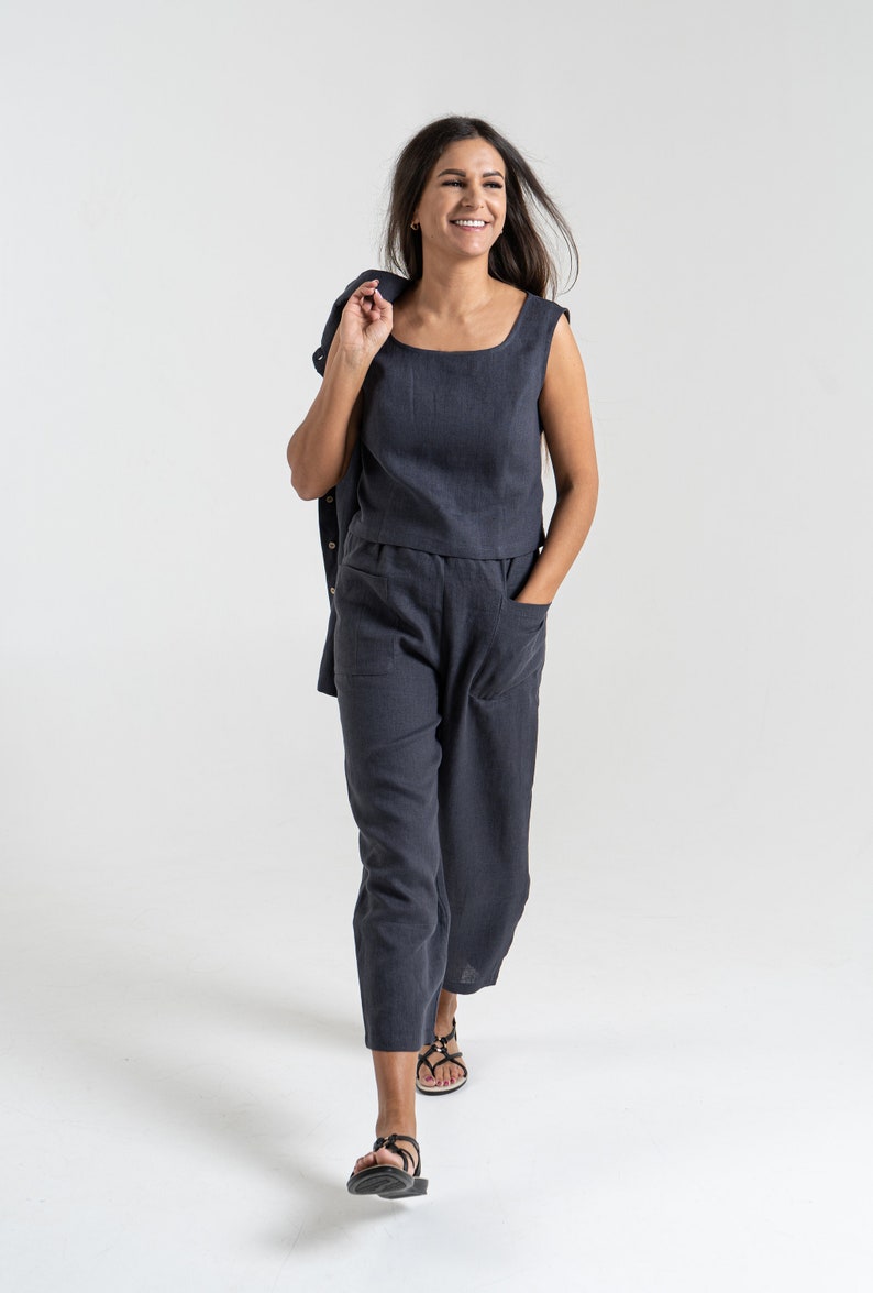 Linen pants High waisted trousers for women Handmade linen clothing for women image 7