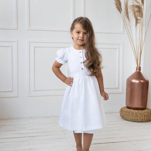 Girl linen apron dress Birthday dress for girls Puff sleeve flower girl dress image 5