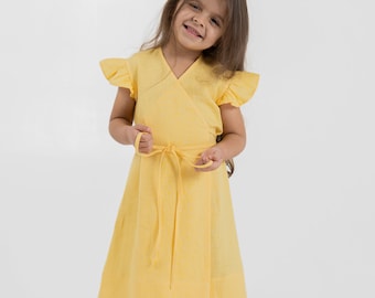 Flower girl dress | Girls linen wrap dress | Handmade linen clothing for girl