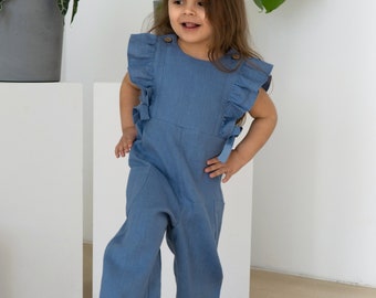 Ready to ship | Linen girls jumpsuit with pockets | Linen romper for kids | Kids linen clothing