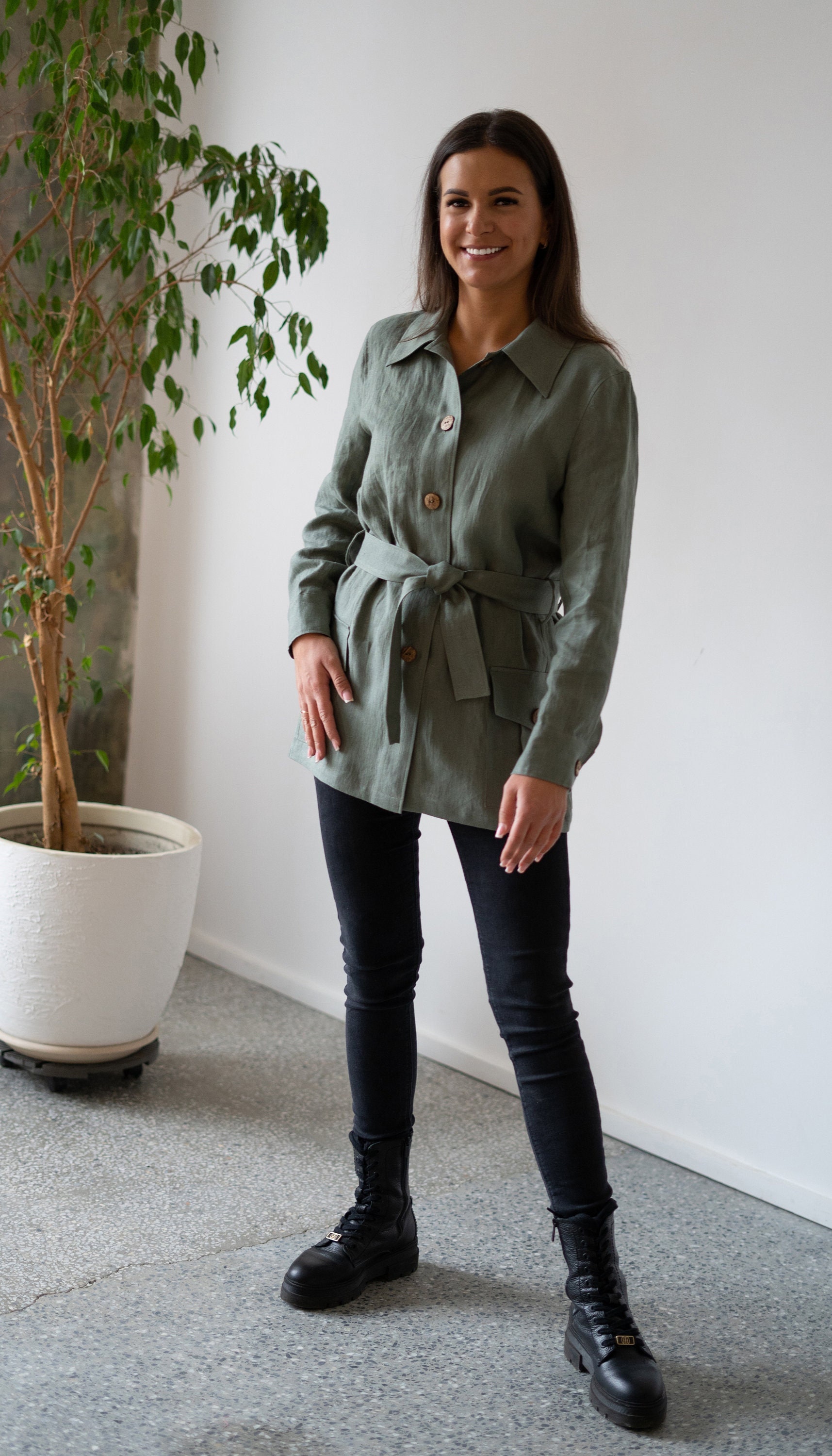 Linen Safari Jacket With Belt | Linen Womens Jacket | Long