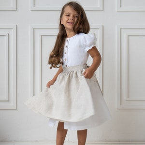 Girl linen apron dress Birthday dress for girls Puff sleeve flower girl dress image 7